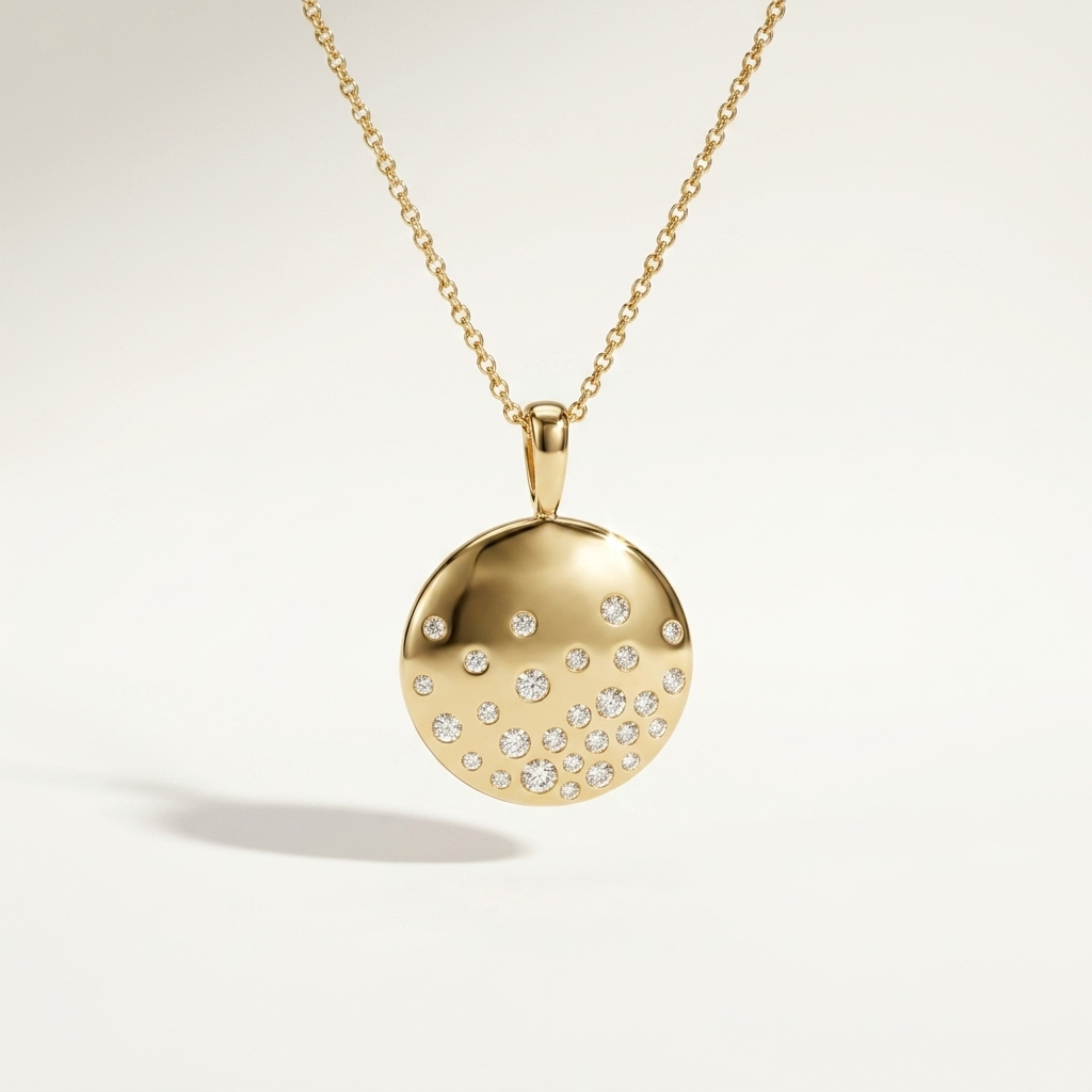 Diamond Yellow Gold Disc Necklace
