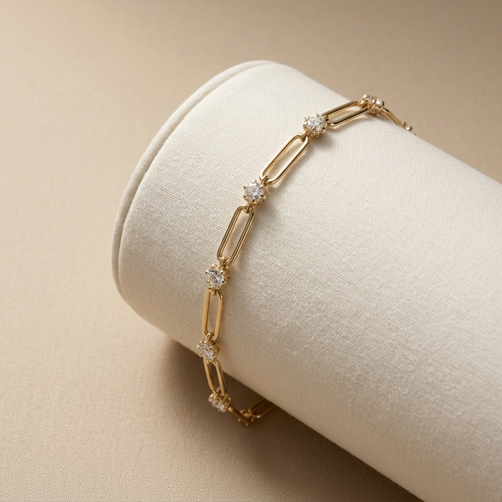 1.02ctw Round Diamond Link 14kt Yellow Gold Bracelet