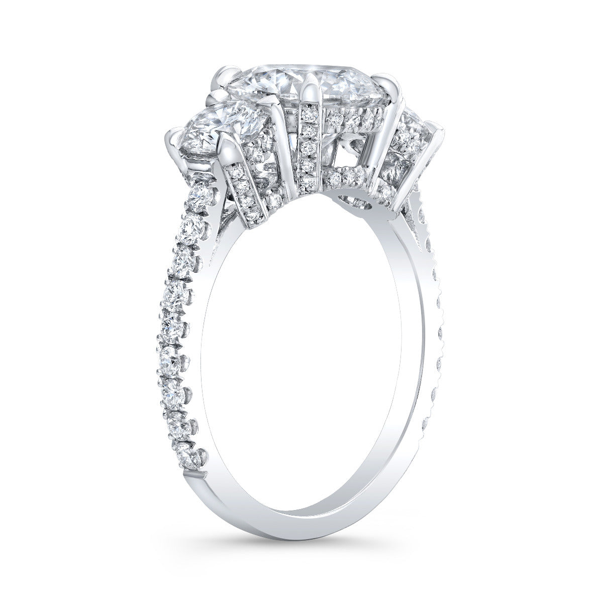 3 Stone - Round Halo Engagement Ring
