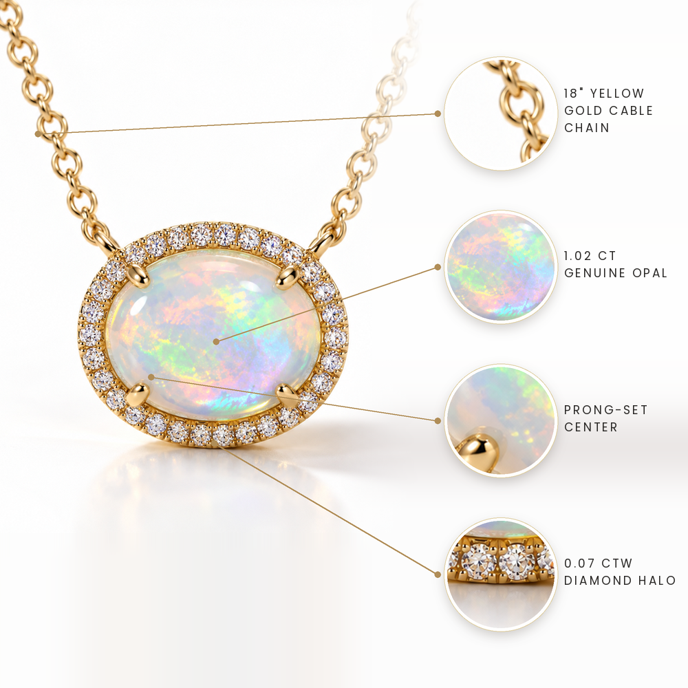 Opal & Diamond Halo Necklace