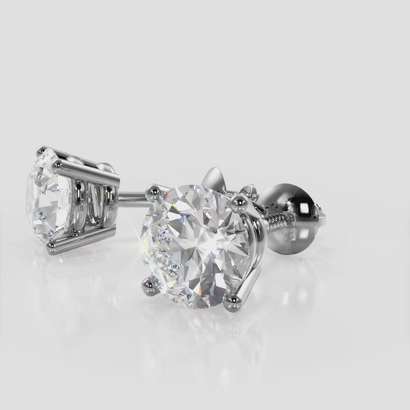 3.00ctw Round Diamond Natural Stud Earrings