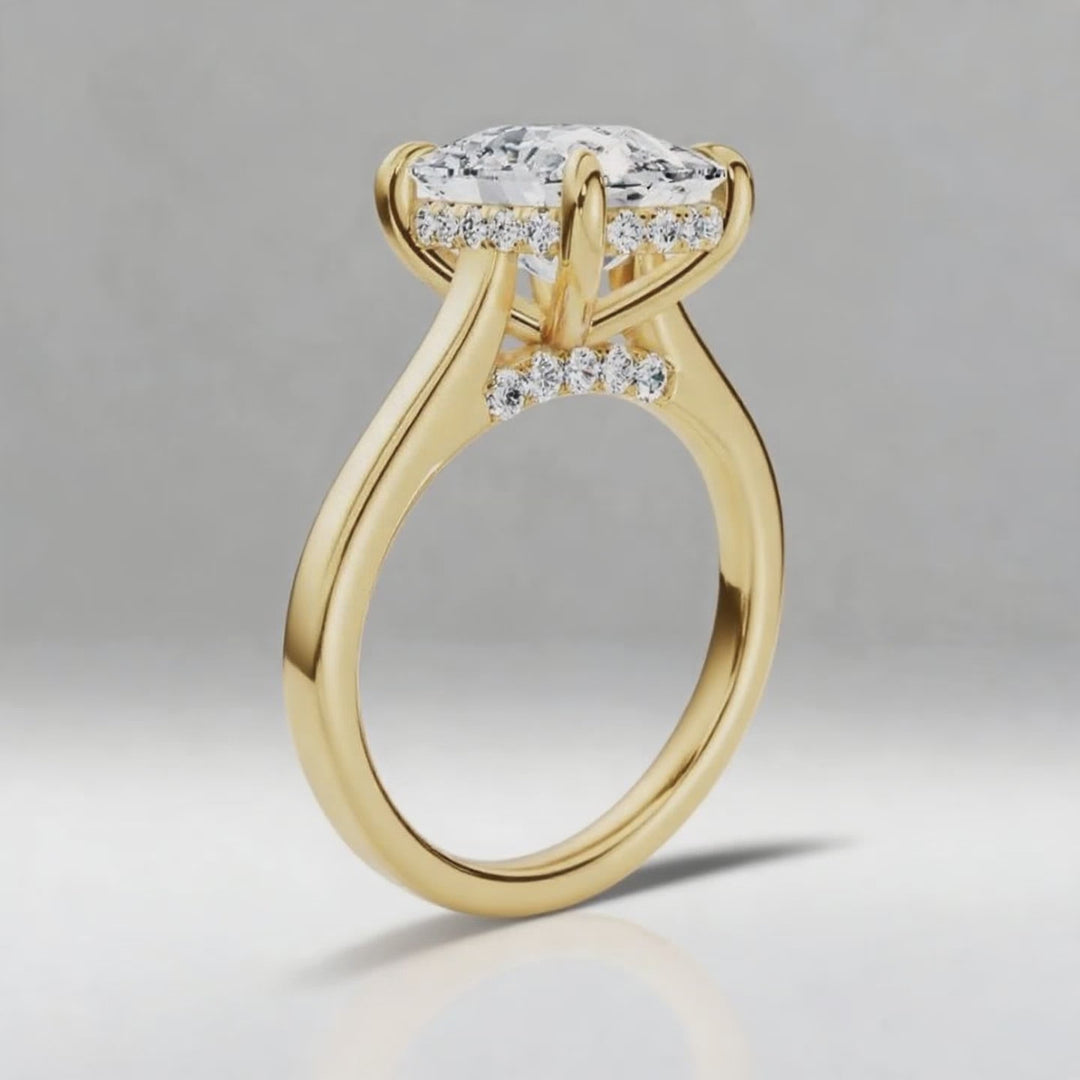 Hidden Halo Elongated Cushion Solitaire
