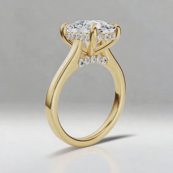 Hidden Halo Elongated Cushion Solitaire