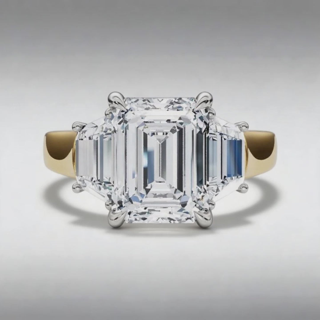 3 Stone Emerald & Trapezoid