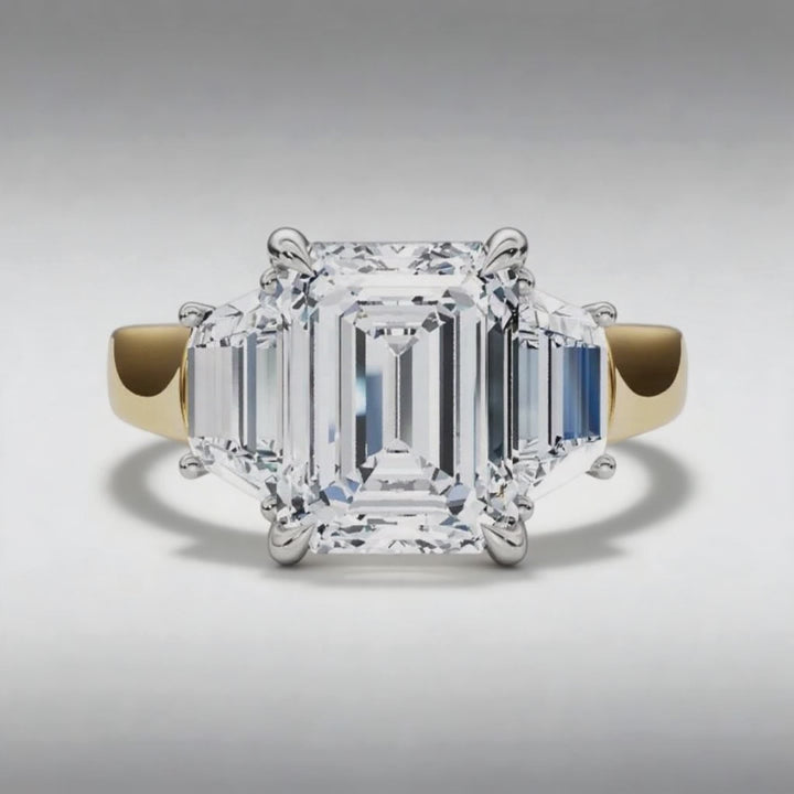 3 Stone Emerald & Trapezoid