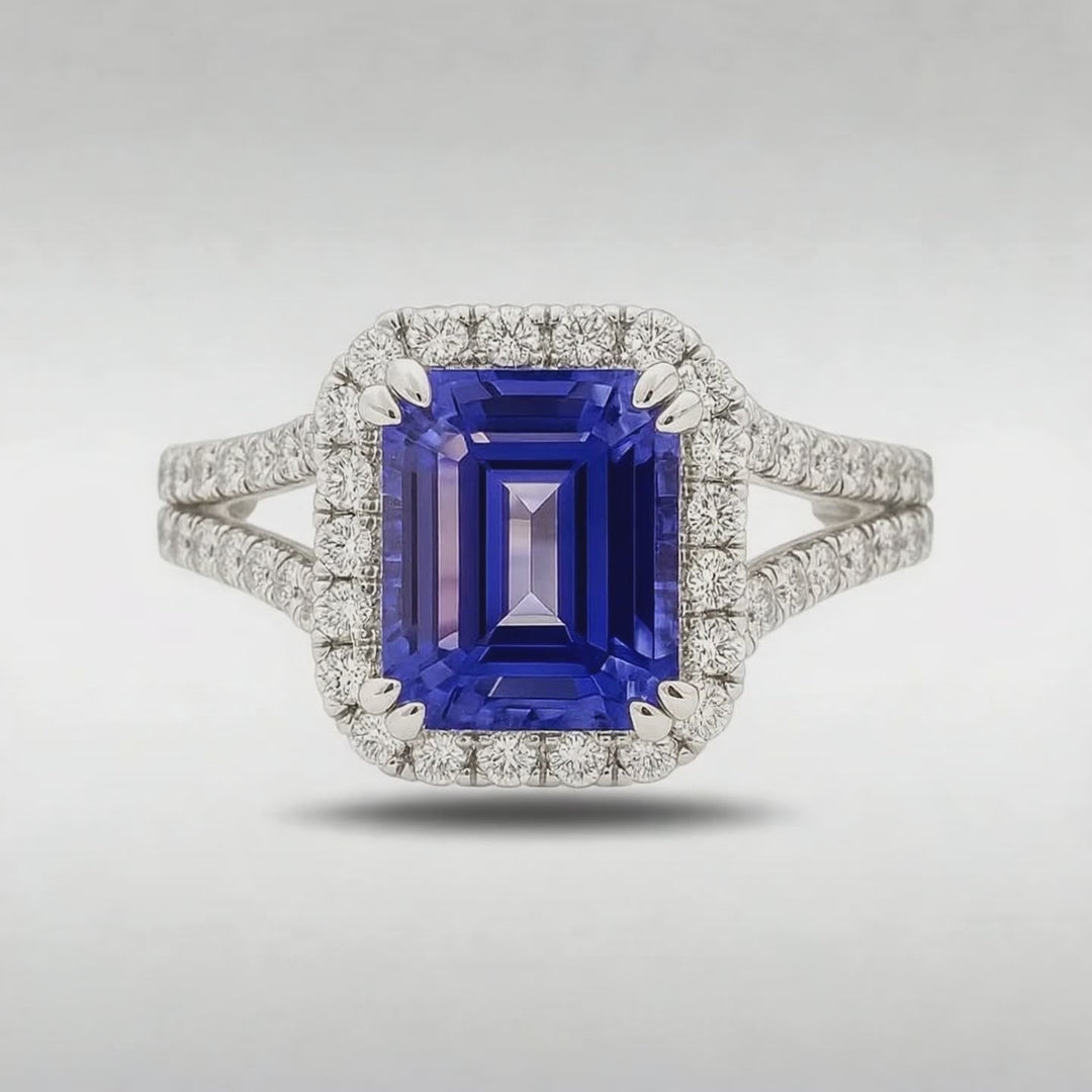 Emerald Cut Tanzanite & Diamond Ring