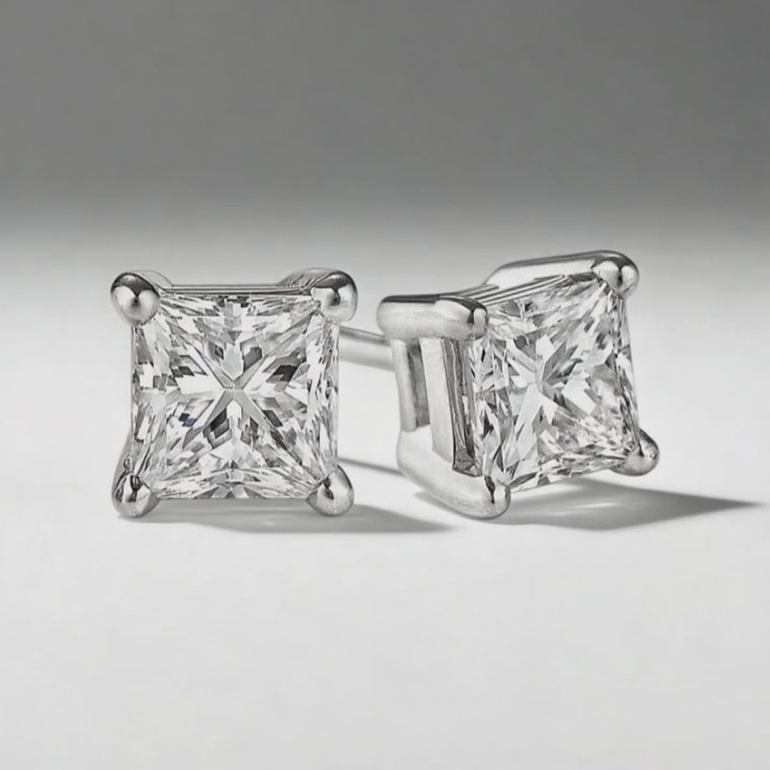 1.00ctw Princess Diamond Natural Stud Earrings