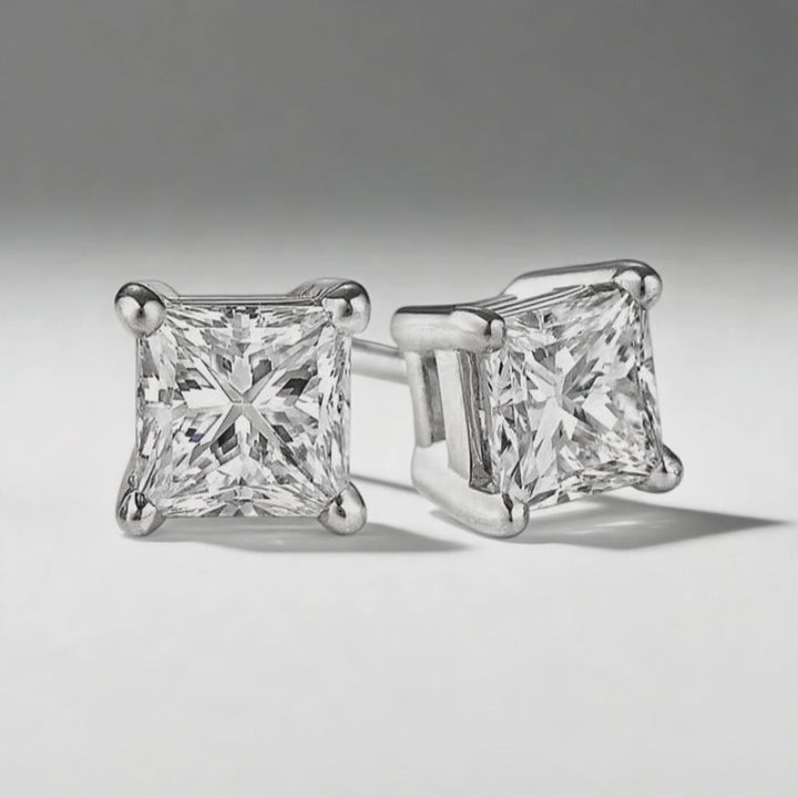 1.00ctw Princess Diamond Natural Stud Earrings