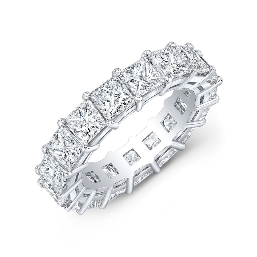 Timeless eternity band featuring princess-cut diamonds in a shared prong setting, offering a seamless row of brilliance and modern elegance.