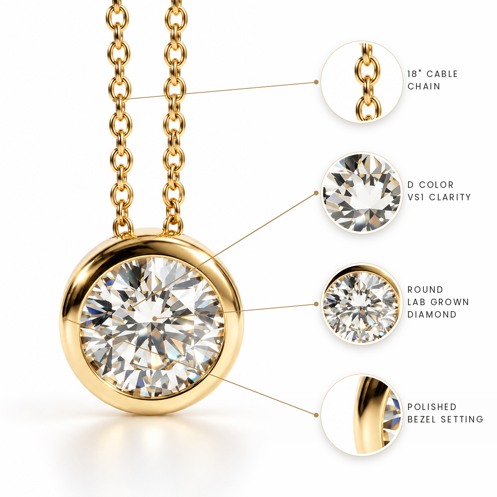 Round Lab Grown Diamond Bezel Set Necklace