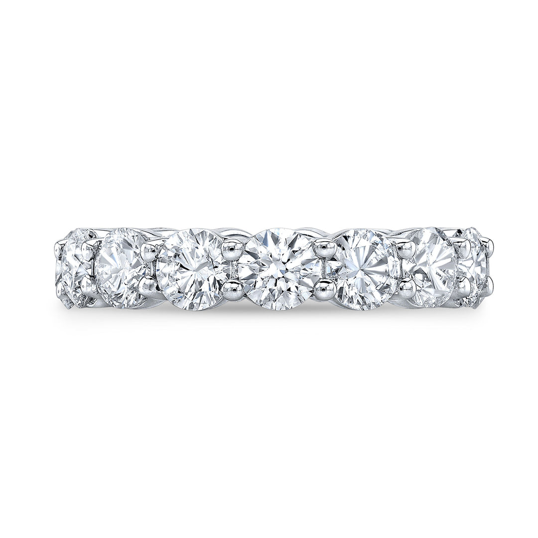 Timeless eternity band featuring round-cut diamonds in a shared prong setting, offering continuous brilliance and classic elegance.