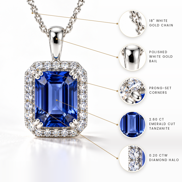 Emerald Cut Tanzanite & Diamond 14kt White Gold Necklace