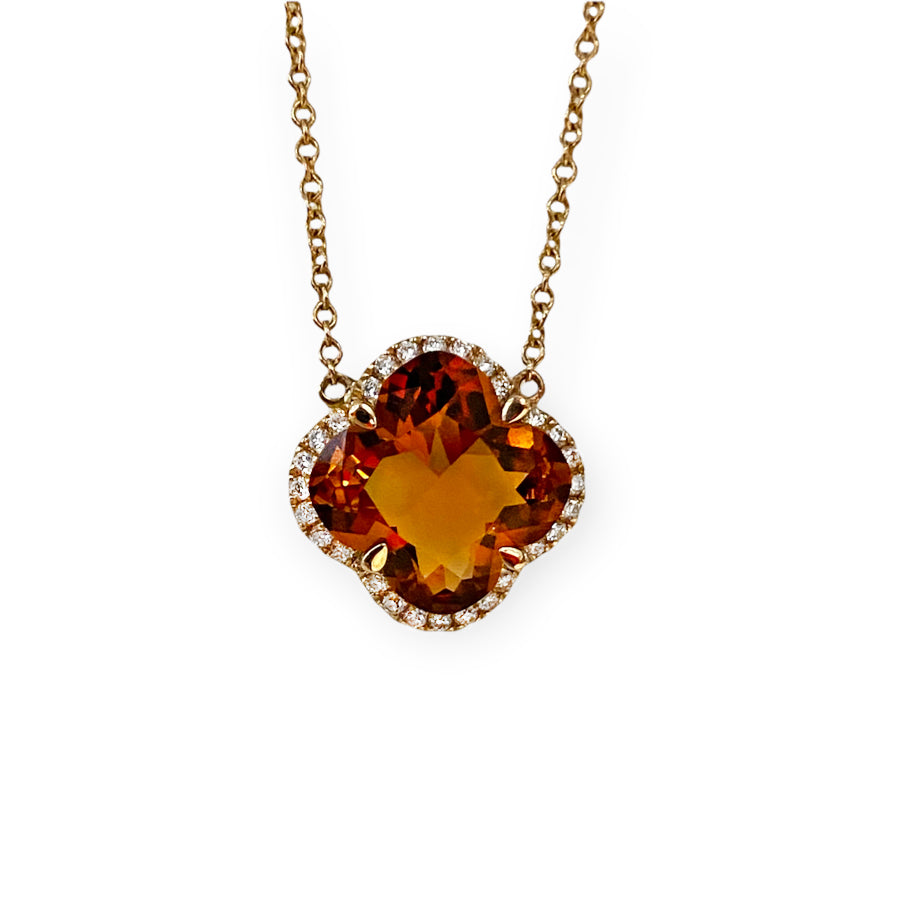 Citrine & Diamond Halo Necklace