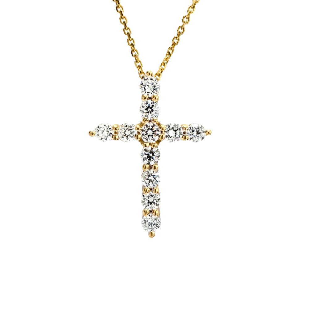 0.75ctw Diamond Cross Yellow Gold Pendant