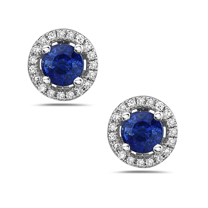 0.70ctw Sapphire & Diamond Halo 14kt White Gold Earrings