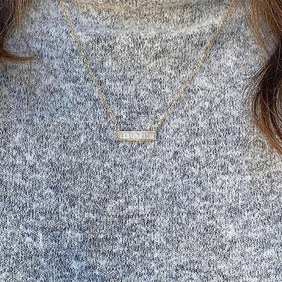 Diamond Baguette Bar Necklace