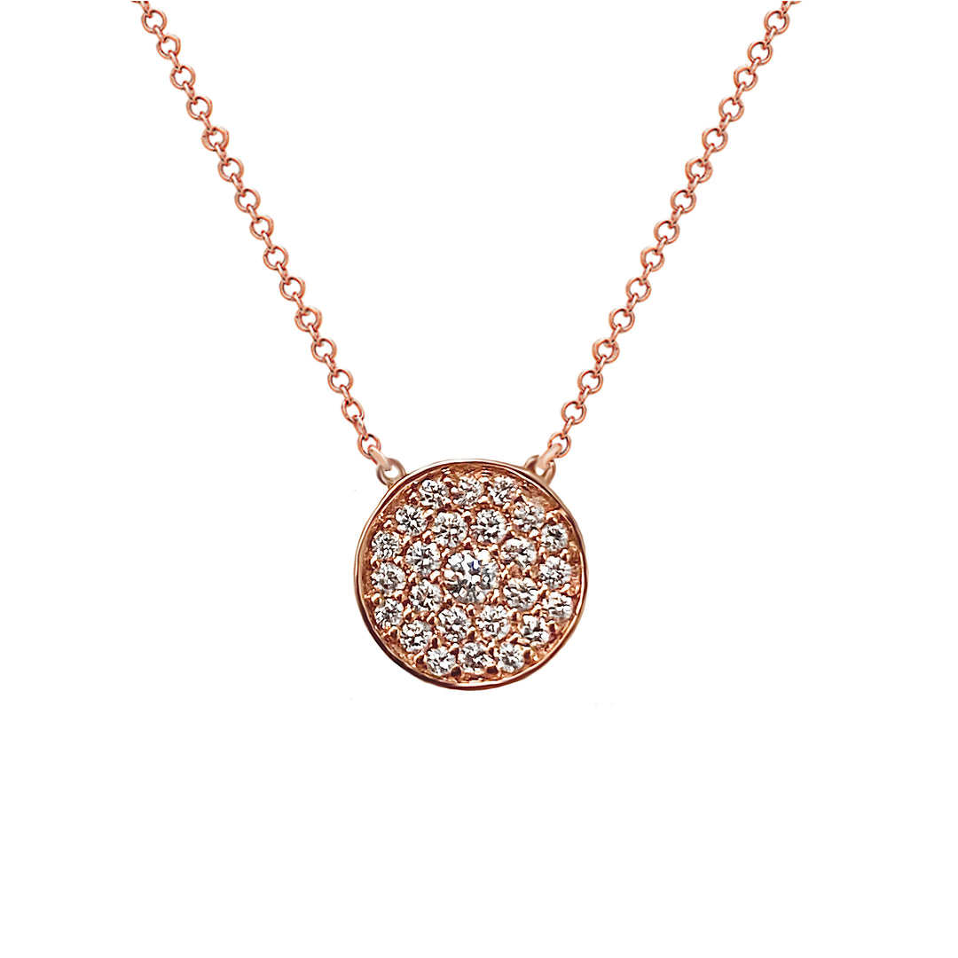 Elegant diamond cluster pendant in rose gold, featuring a stunning arrangement of shimmering diamonds for a timeless and sophisticated look.