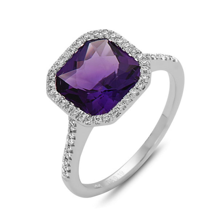 Amethyst & Diamond Halo 14kt White Gold Ring