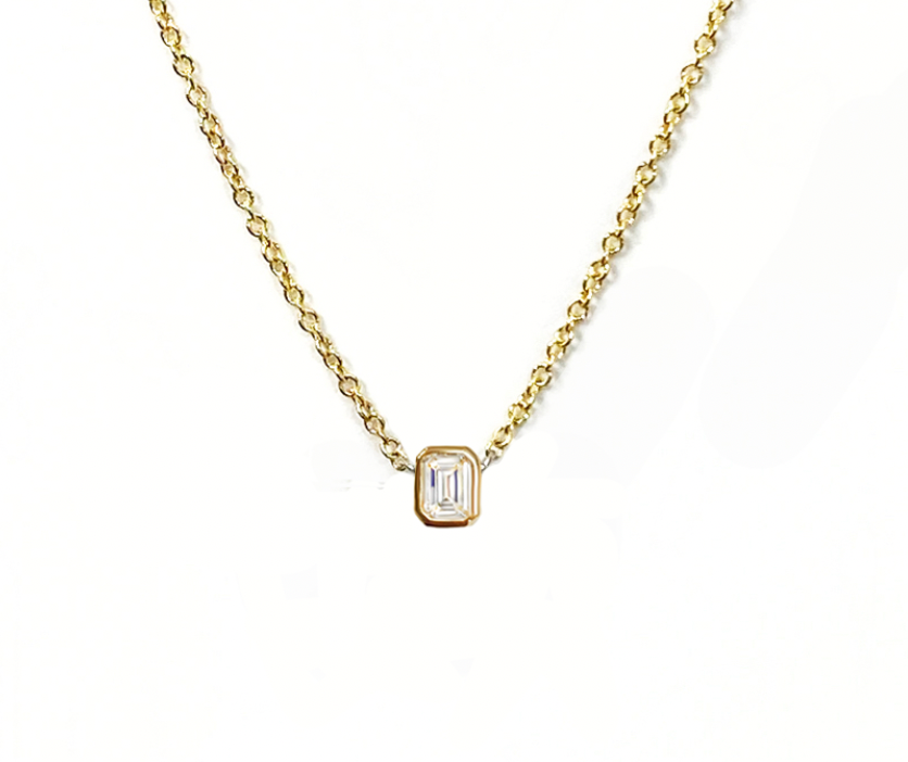 0.25ctw Emerald Cut Diamond Bezel Set Necklace